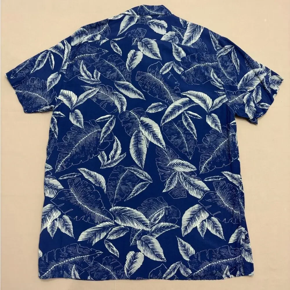 Banana Republic Blue and Cream Leaf Print Men's Shirt Slim Fit Size Large